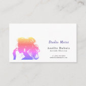 Vibrant Rainbow Hair Stylist Studio Moire QR Code 名刺 (正面)