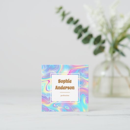 Vibrant Rainbow Holographic Square Business Card スクエア名刺 (スタンド正面)