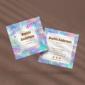 Vibrant Rainbow Holographic Square Business Card スクエア名刺