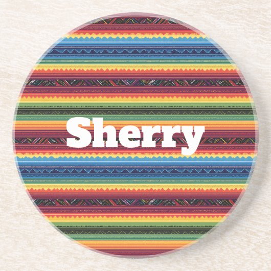 Vibrant Rainbow Mexican Serape Stripes コースター (正面)