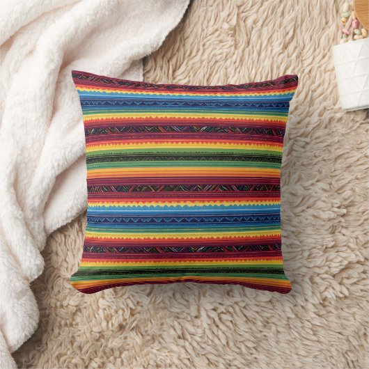 Vibrant Rainbow Mexican Serape Stripes Baby Swaddl クッション (ブランケット)