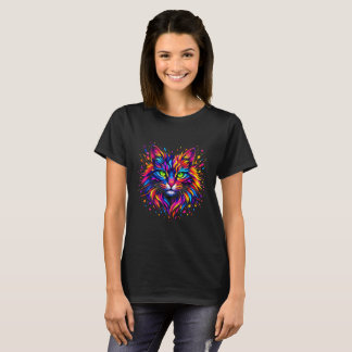 Vibrant Rainbow Neon Cat Splash Art Paint Splatter Tシャツ