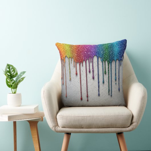 Vibrant Rainbow Paint Drips クッション (椅子)