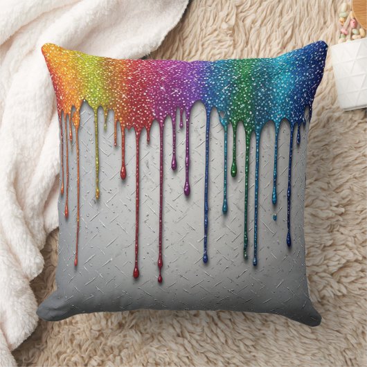 Vibrant Rainbow Paint Drips クッション (ブランケット)