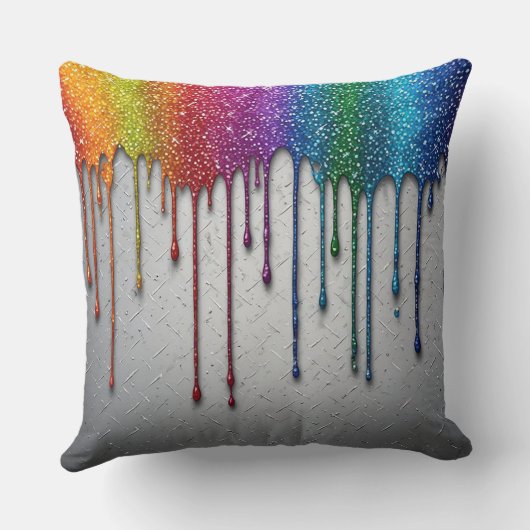 Vibrant Rainbow Paint Drips クッション (裏面)