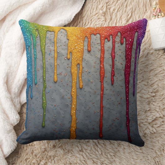Vibrant Rainbow Paint Drips クッション (ブランケット)