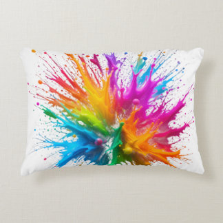 Vibrant Rainbow Paint Splatter Explosion アクセントクッション