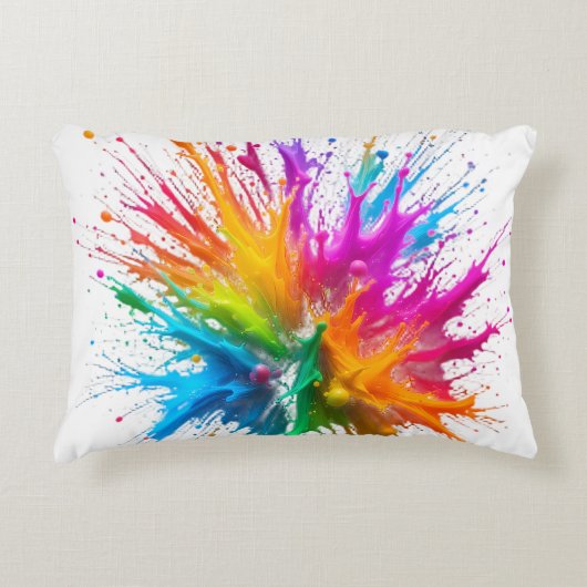 Vibrant Rainbow Paint Splatter Explosion アクセントクッション (正面)