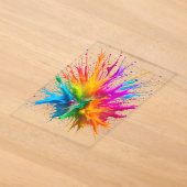 Vibrant Rainbow Paint Splatter Explosion アクリル招待状 (レイダウン)