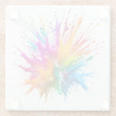 Vibrant Rainbow Paint Splatter Explosion ガラスコースター (裏面)