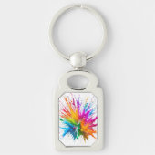 Vibrant Rainbow Paint Splatter Explosion キーホルダー (正面)