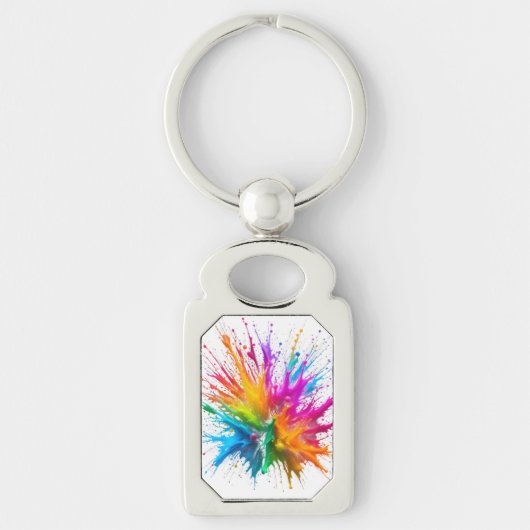 Vibrant Rainbow Paint Splatter Explosion キーホルダー (正面)