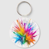 Vibrant Rainbow Paint Splatter Explosion キーホルダー (正面)