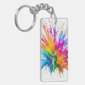Vibrant Rainbow Paint Splatter Explosion キーホルダー (正面左)