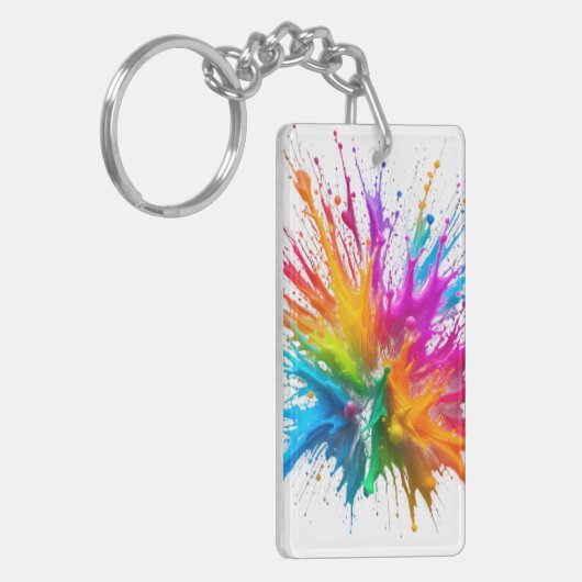 Vibrant Rainbow Paint Splatter Explosion キーホルダー (正面左)
