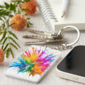 Vibrant Rainbow Paint Splatter Explosion キーホルダー (正面右)