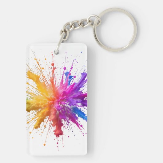 Vibrant Rainbow Paint Splatter Explosion キーホルダー (裏面)