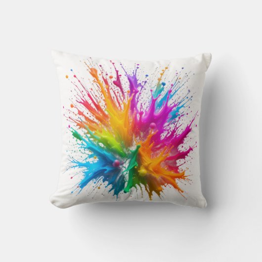 Vibrant Rainbow Paint Splatter Explosion クッション (正面)