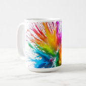 Vibrant Rainbow Paint Splatter Explosion コーヒーマグカップ (正面左)