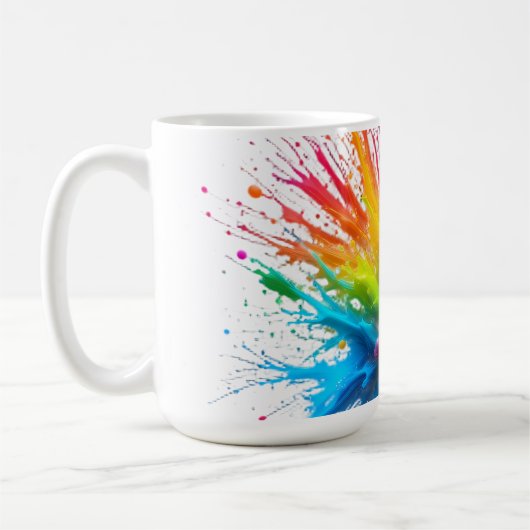 Vibrant Rainbow Paint Splatter Explosion コーヒーマグカップ (左)