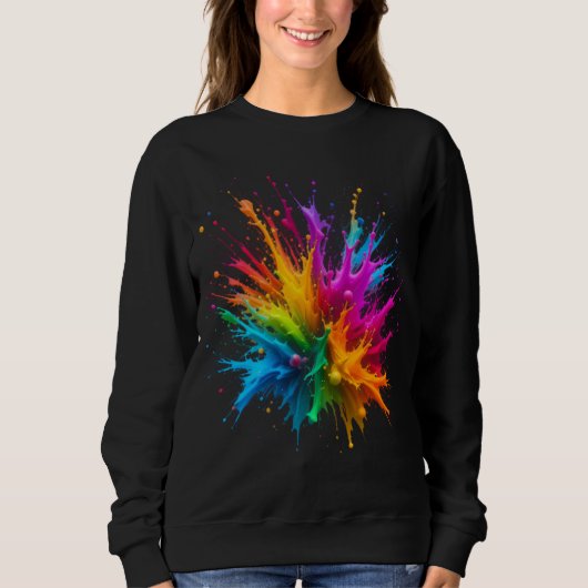 Vibrant Rainbow Paint Splatter Explosion スウェットシャツ (正面)