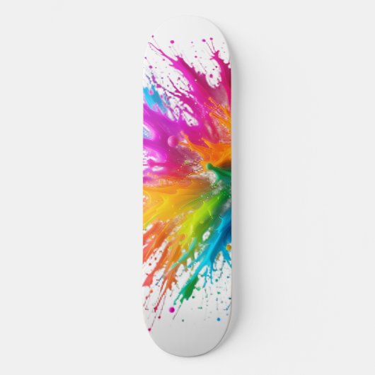 Vibrant Rainbow Paint Splatter Explosion スケートボード (正面)