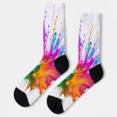 Vibrant Rainbow Paint Splatter Explosion ソックス (左)