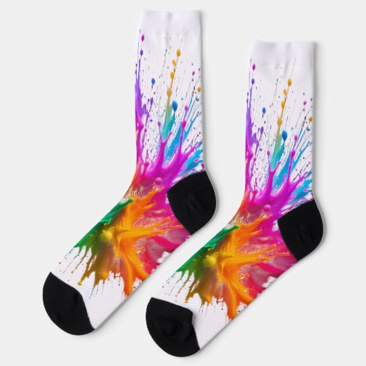 Vibrant Rainbow Paint Splatter Explosion ソックス (左)