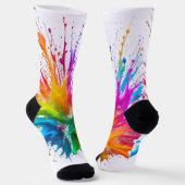 Vibrant Rainbow Paint Splatter Explosion ソックス (傾斜あり)