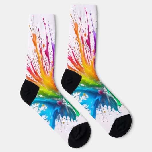 Vibrant Rainbow Paint Splatter Explosion ソックス (右)