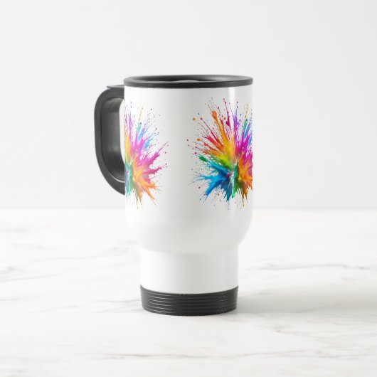 Vibrant Rainbow Paint Splatter Explosion トラベルマグ (正面左)