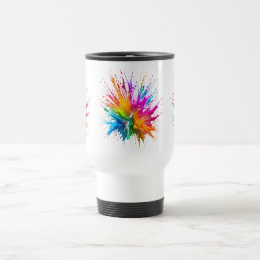 Vibrant Rainbow Paint Splatter Explosion トラベルマグ (中央)
