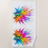 Vibrant Rainbow Paint Splatter Explosion ビーチタオル (正面)