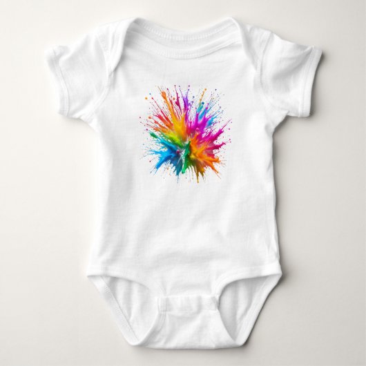 Vibrant Rainbow Paint Splatter Explosion ベビーボディスーツ (正面)