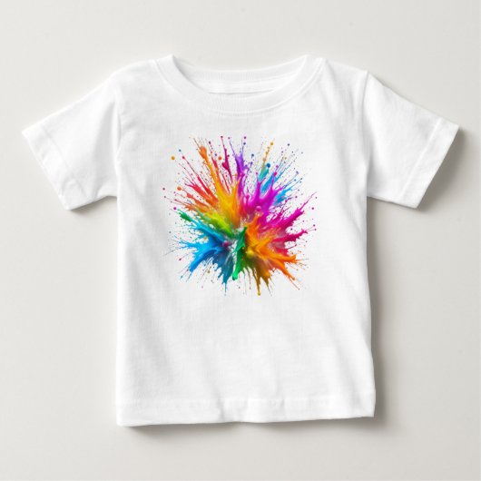 Vibrant Rainbow Paint Splatter Explosion ベビーTシャツ (正面)