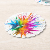 Vibrant Rainbow Paint Splatter Explosion ペーパーコースター (アングル)