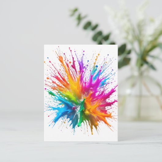 Vibrant Rainbow Paint Splatter Explosion ポストカード (スタンド正面)