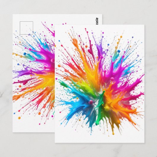 Vibrant Rainbow Paint Splatter Explosion ポストカード (正面/裏面)