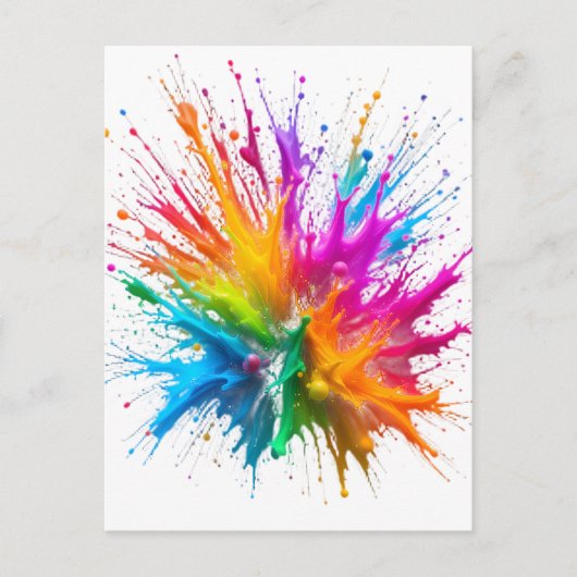 Vibrant Rainbow Paint Splatter Explosion ポストカード (正面)