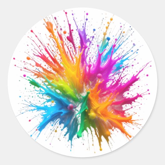 Vibrant Rainbow Paint Splatter Explosion ラウンドシール (正面)