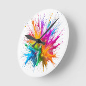 Vibrant Rainbow Paint Splatter Explosion ラウンド壁時計 (傾斜)