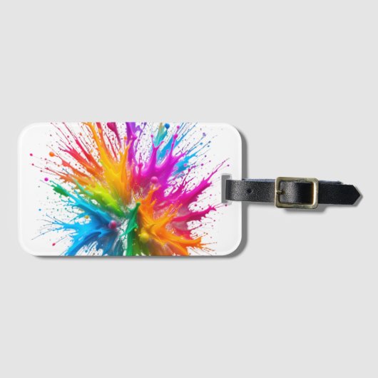 Vibrant Rainbow Paint Splatter Explosion ラゲッジタグ (正面横)