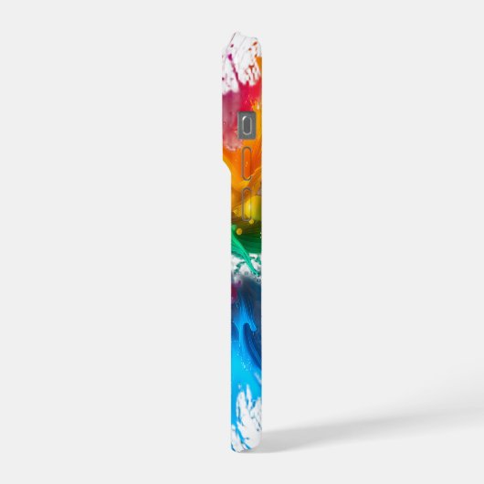 Vibrant Rainbow Paint Splatter Explosion iPhoneケース (左側面)