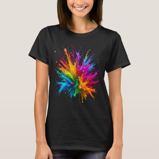 Vibrant Rainbow Paint Splatter Explosion Tシャツ (正面)