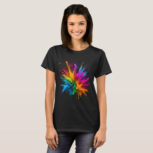 Vibrant Rainbow Paint Splatter Explosion Tシャツ (正面フル)