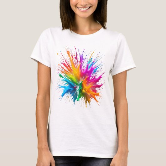 Vibrant Rainbow Paint Splatter Explosion Tシャツ (正面)