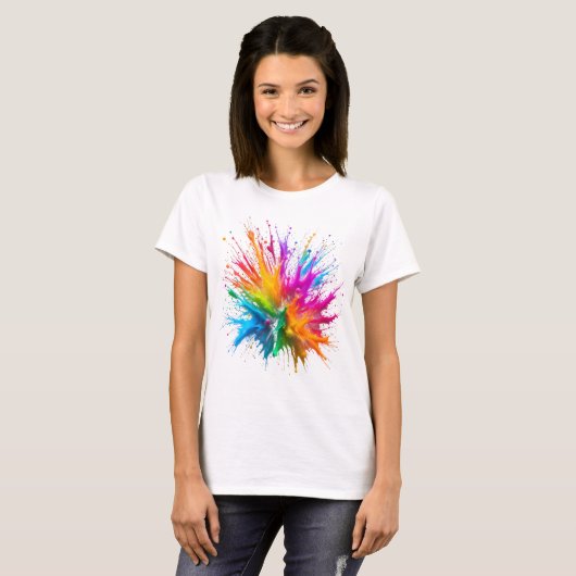 Vibrant Rainbow Paint Splatter Explosion Tシャツ (正面フル)