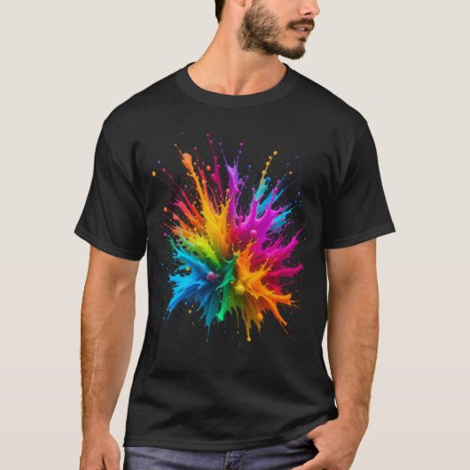 Vibrant Rainbow Paint Splatter Explosion Tシャツ (正面)