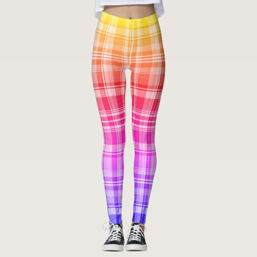 Vibrant Rainbow Plaid Gradient Design レギンス (正面)