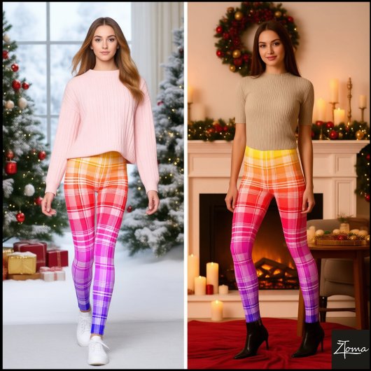 Vibrant Rainbow Plaid Gradient Design レギンス